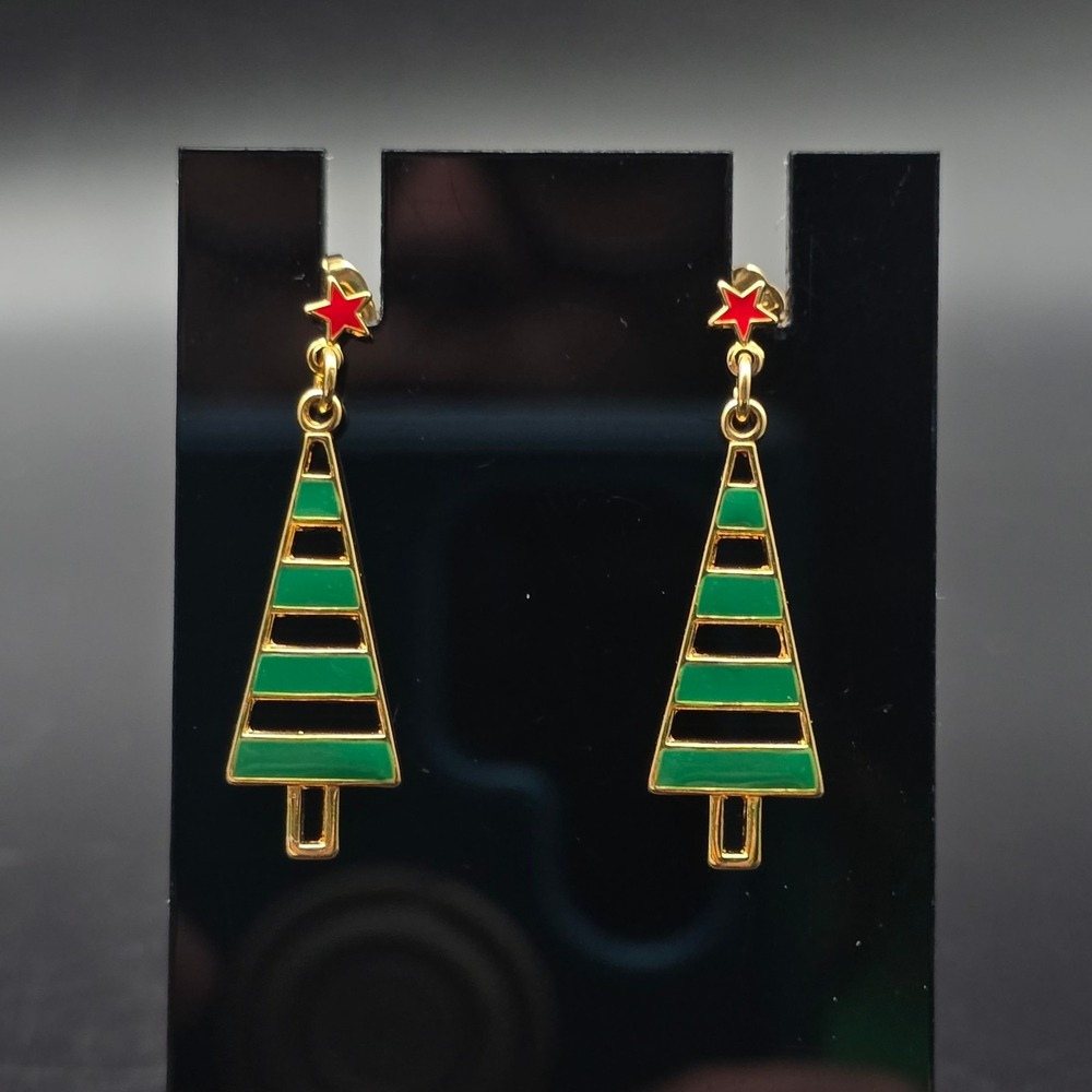 Avon 1988 Trim A Tree Earrings Christmas Green Gold Tone Pierced Vintage